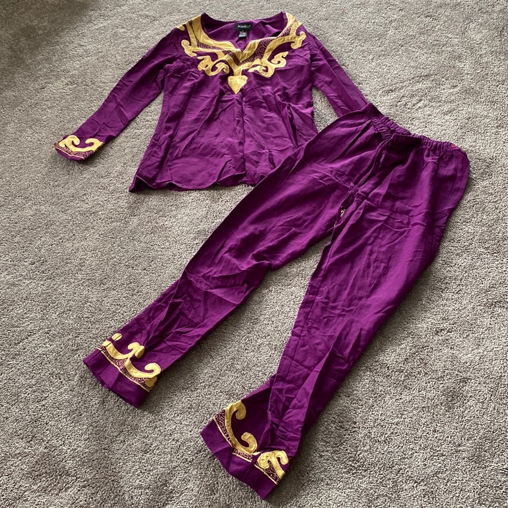 Ashro Purple Gold Two Piece Outfit Set Elegant Statement SIZE 6